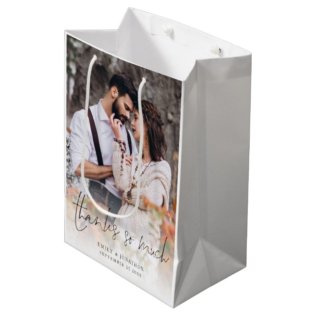 Photo Overlay Script Thanks So Much Favour Wedding Medium Gift Bag (Front Angled)