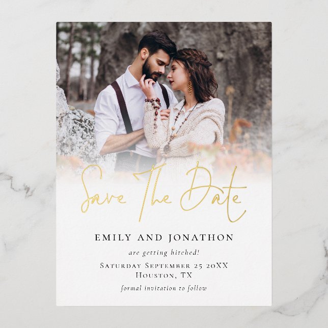 Photo Overlay Wedding Save The Date Foil Postcard  (Front)