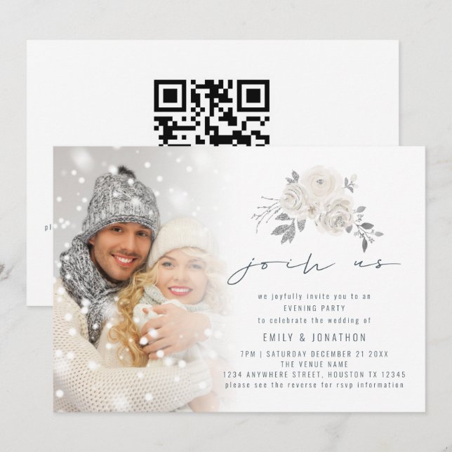 Photo Overlay White Floral Join Us Evening Wedding Invitation (Front/Back)