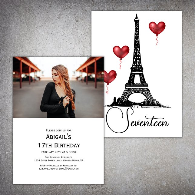 Photo Paris, Eiffel Tower, Red Balloons Birthday Invitation (Creator Uploaded)
