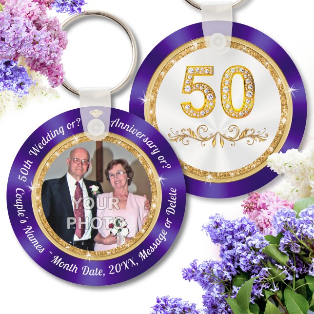 PHOTO, Party Favours for 50th Wedding Anniversary, Keychain (50th Anniversary Favors Cheap, personalized with Couple's Names, Anniversary date, 50th Anniversary!)
