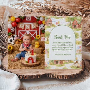 Photo Pastel Farm Animals Barnyard 1st Birthday Thank You Card