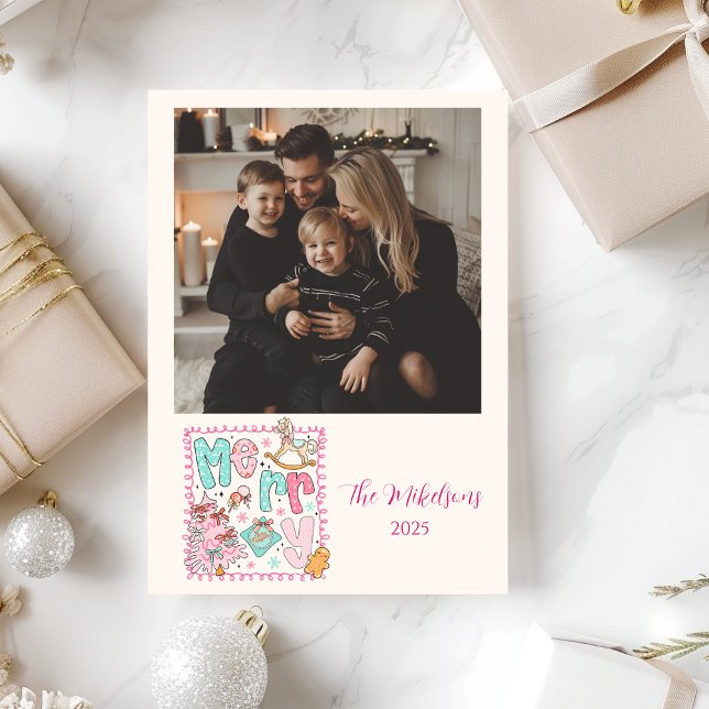 Photo Pastel Merry Christmas Holiday Card (Creator Uploaded)