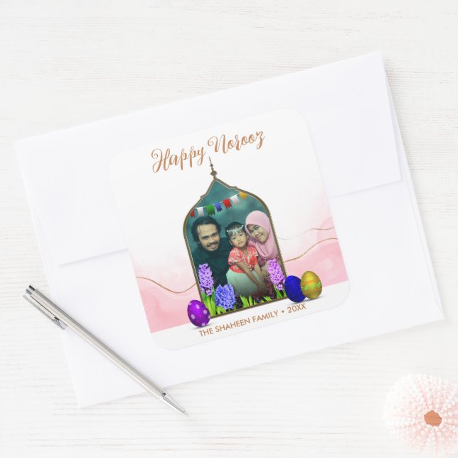 Photo Pastel Pink Happy Norooz Flower Colourful Eg Square Sticker (Envelope)