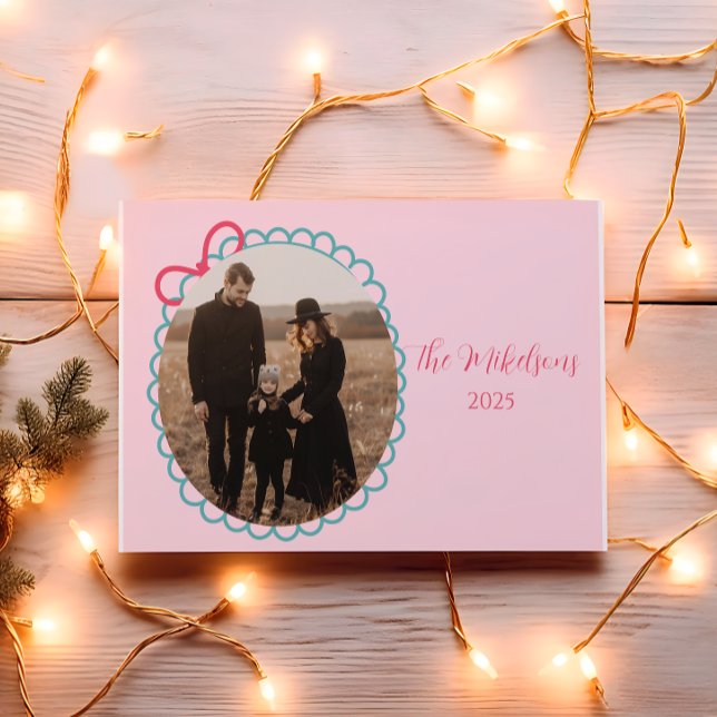 Photo Pastel Scalloped Frame Christmas Holiday Card (Creator Uploaded)