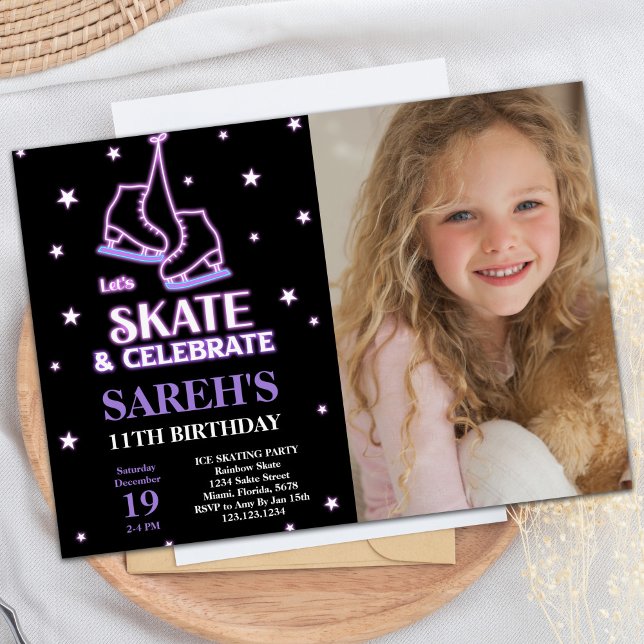 Photo Patinage sur glace noir Invitations Annivers (Photo Black Ice Skating Birthday Invitations)