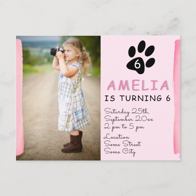 Photo Paw Rose Cute Invitation de fête d'anniversa (Devant)