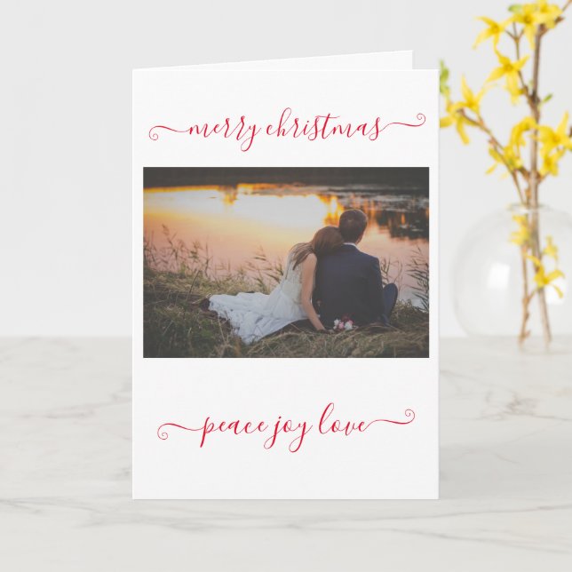 Photo Peace Joy Love Merry Christmas  Card (Yellow Flower)