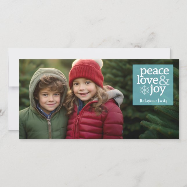 Photo - Peace Love and Joy - Light Blue Holiday Card (Front)