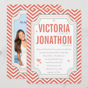 Photo Peach and Mint Zig Zag Typography Wedding Invitation