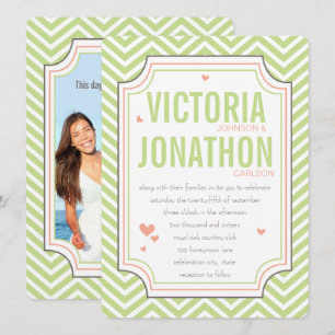 Photo Peach Lime Zig Zag Typography Wedding Invitation