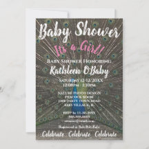 PHOTO PEACOCK BÉBÉ FILLE DOUCHE INVITATION