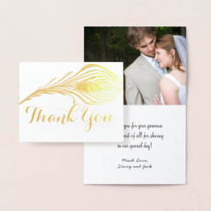 Photo Peacock Thank You Typography Silver Foil Card