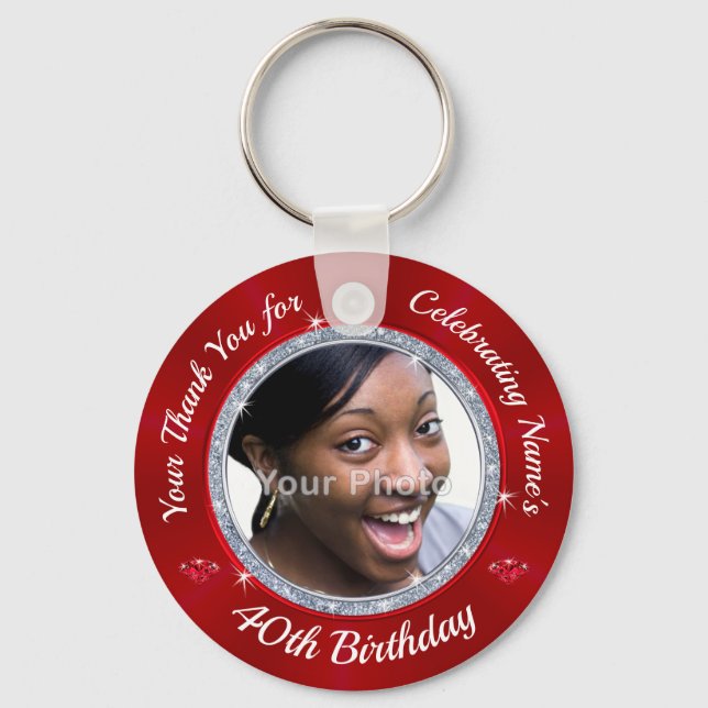 Photo, Personalized 40th Birthday Favours for Her Keychain (Front)