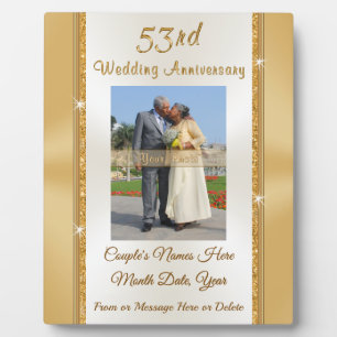 Photo Personalized 53rd Wedding Anniversary Gift Plaque