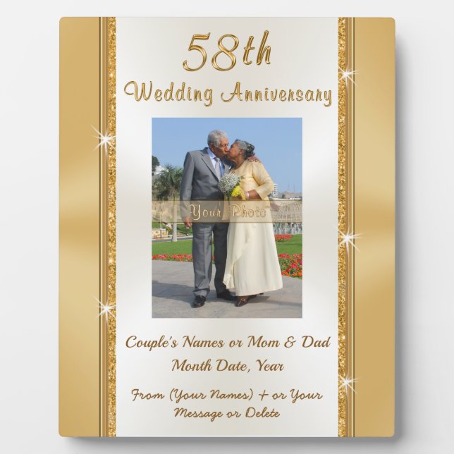 Photo Personalized 58 Wedding Anniversary Gift Plaque (Front)
