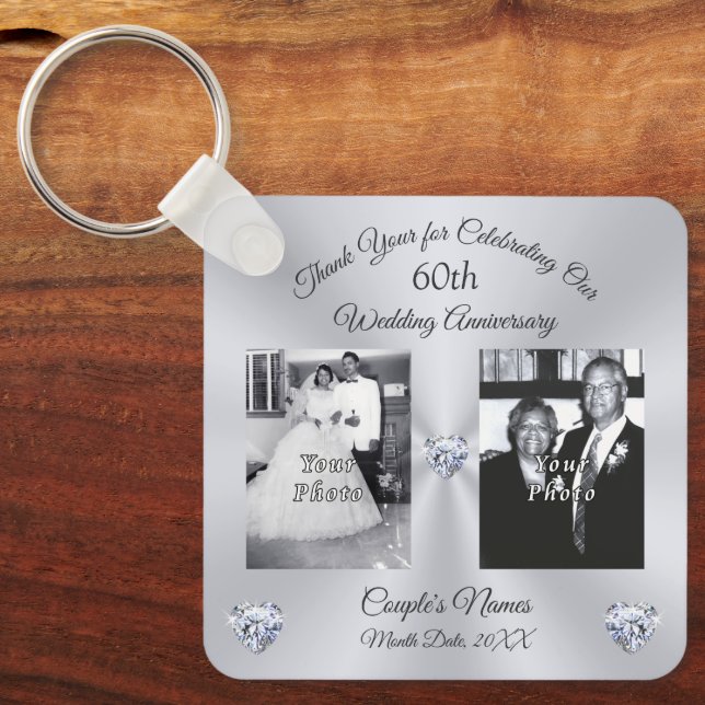 PHOTO Personalized 60th Wedding Anniversary Favour Keychain (Front)