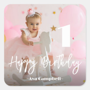 Photo Personalized Birthday Square Sticker