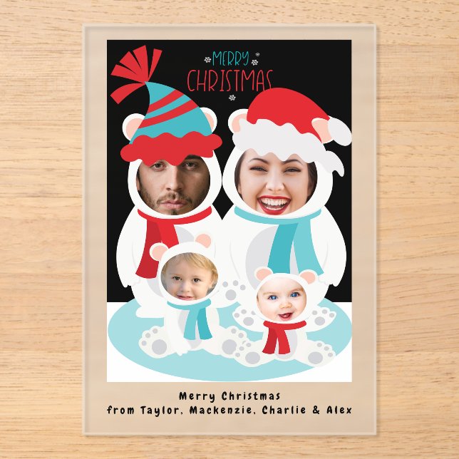 Photo Personalized Christmas Polar Bear Family Acrylic Invitations (Front)