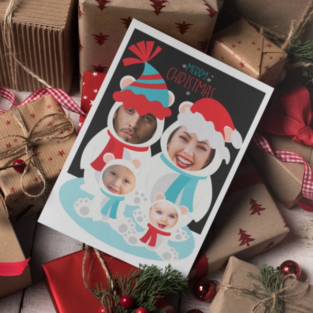 Photo Personalized Christmas Polar Bear Family Holiday Card (Creator Uploaded)