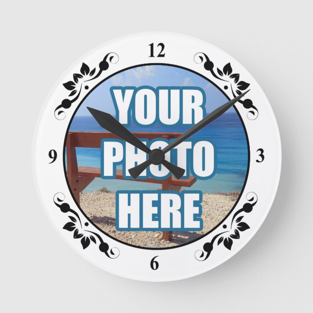 Photo Personalized Fancy Frame Round Clock (Front)