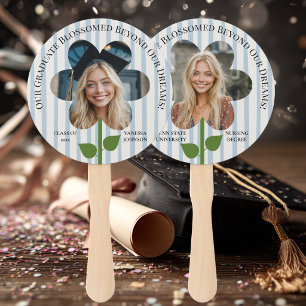 Photo Personalized Graduate Flower Blue Stripes Hand Fan