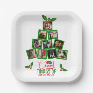 Photo Personalized Green Christmas Paper Plate