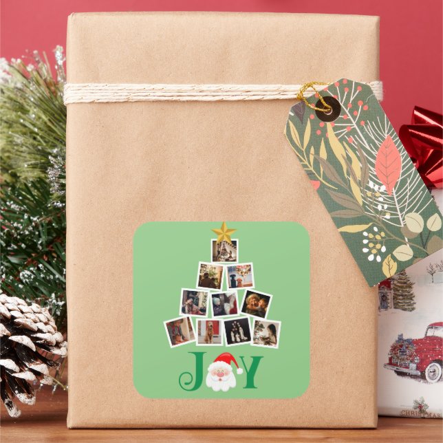 Photo Personalized Joy Christmas Square Sticker (Holiday)
