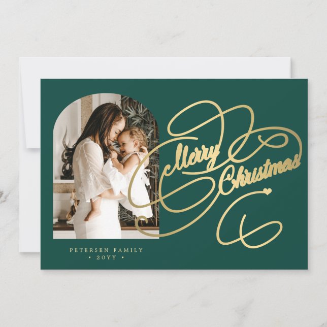 Photo personalized Merry Christmas elegant script Holiday Card (Front)