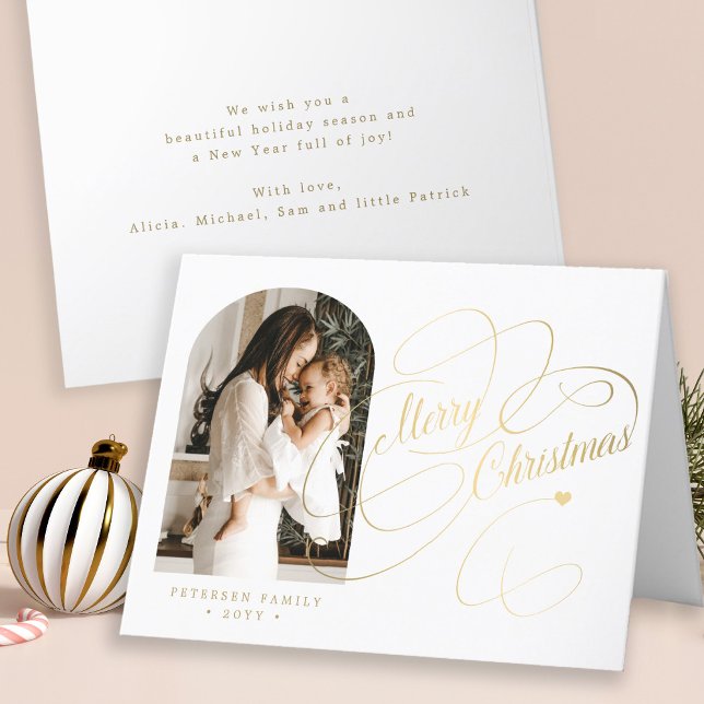 Photo personalized Merry Christmas elegant script Holiday Card (Creator Uploaded)