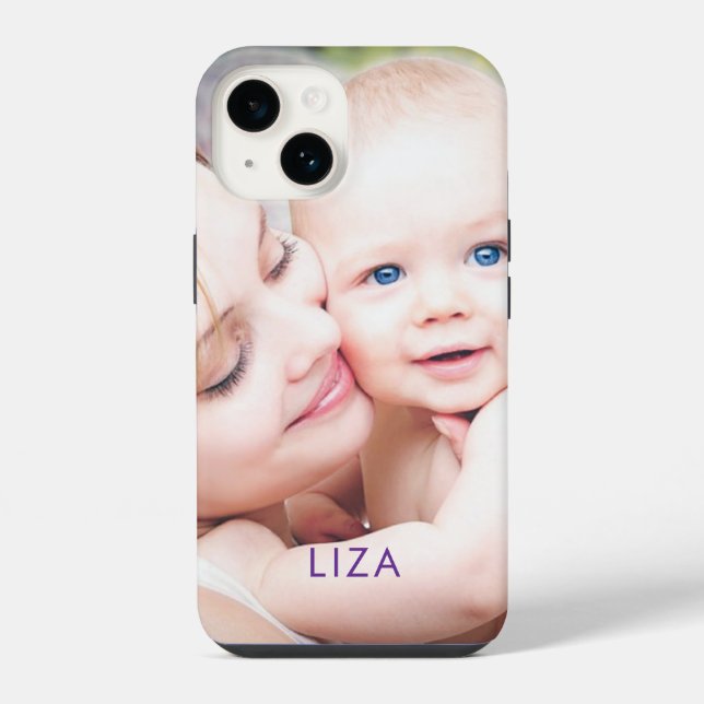 Photo Personalized Name Custom Simplistic Modern iPhone Case (Back)