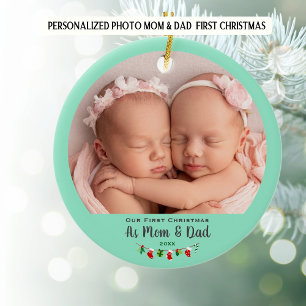 Photo Personalized Parents First Christmas Ceramic Ornament