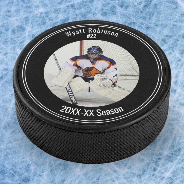 Photo Personalized Player Ice Hockey  Hockey Puck (Commemorate a stellar season with a personalized photo hockey puck.)