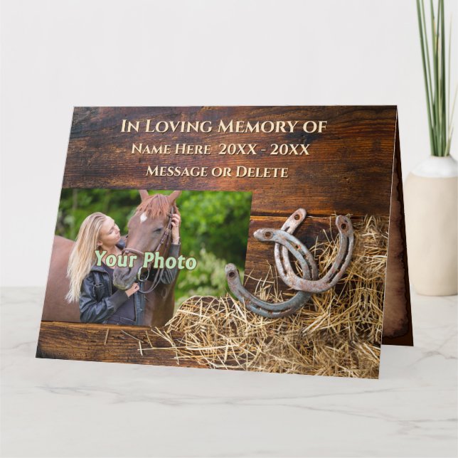Photo Personalized Rustic, Horse Sympathy Cards (Front)