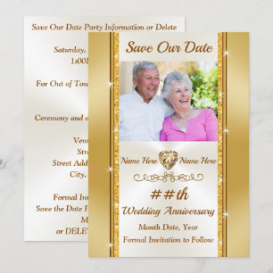 Photo Personalized, Save the Date Gold and Ivory Invitation