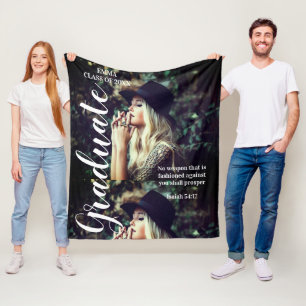 Photo Personalized Text Graduate Bible Scripture   Fleece Blanket