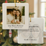 Photo Personalized Text Keepsake Ceramic Ornament<br><div class="desc">Create a timeless keepsake with this photo personalized text ceramic ornament. Upload your favorite image and add custom text — such as a name, date, or special message — to design a unique ornament that celebrates your memories. Perfect for holidays, weddings, anniversaries, or milestone moments, this elegant ceramic ornament adds...</div>