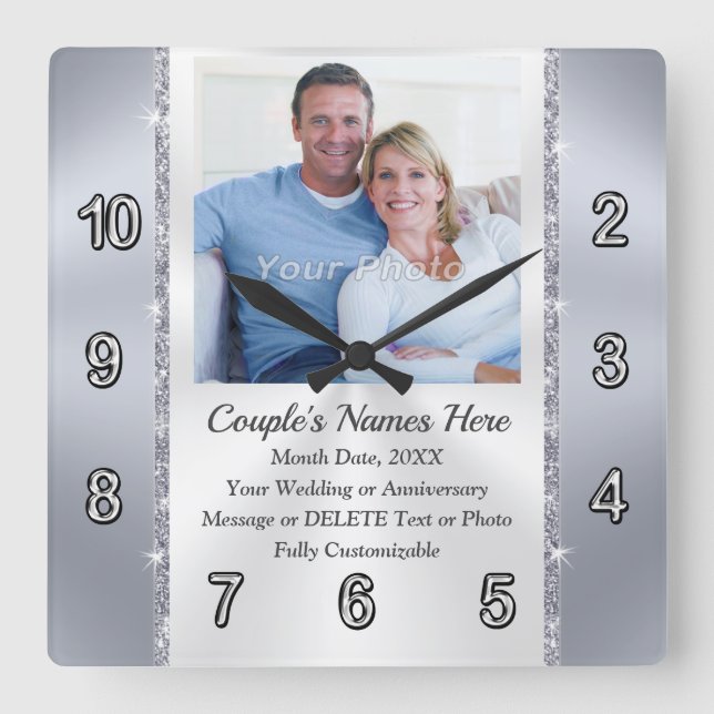PHOTO Personalized Wedding Gifts or Anniversary Square Wall Clock (Front)