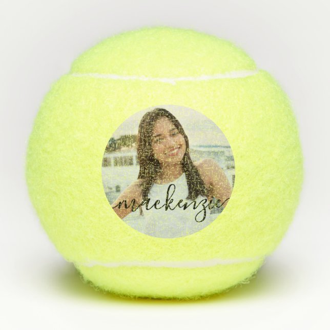 Photo Personalized with Script Name Tennis Balls (Front)