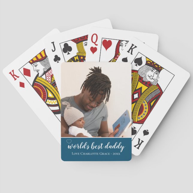 Photo Personalized Worlds Best Daddy Fathers Day Playing Cards (Back)