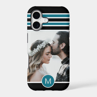 Photo personnalisé avec monogramme rayé bleu noir