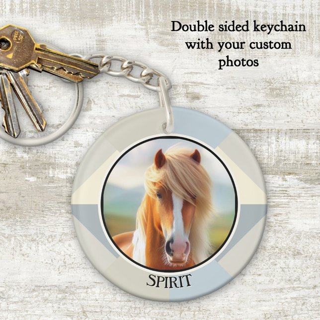 Photo personnalisé d'amant de cheval (Personalized keychain with your custom (horse or other) photo on a modern abstract design)