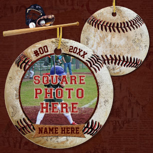 PHOTO personnalisée Baseball Ornements NOM, ANNÉE