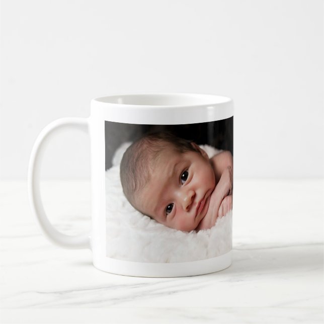 Photo personnalisée customisée Naissance Bébé Mug (Gauche)