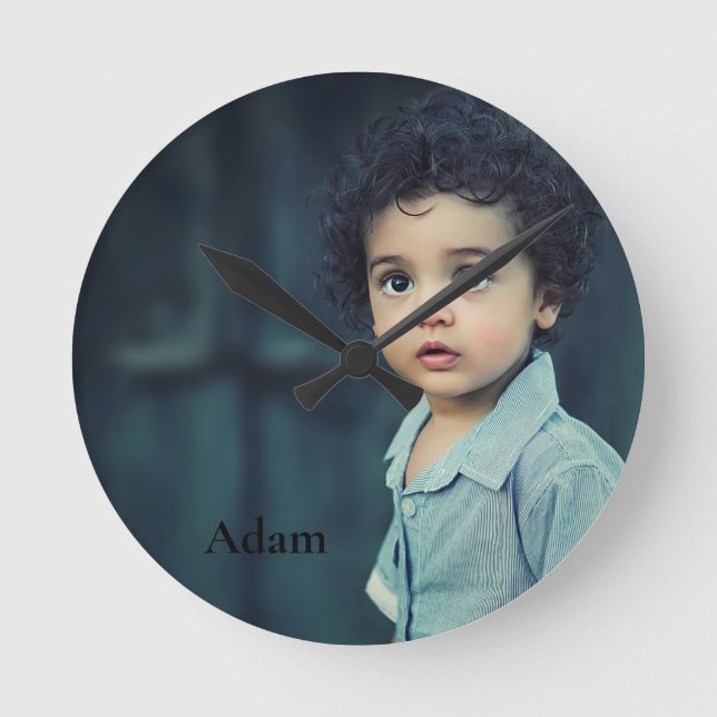 Photo personnalisée et horloge ronde de texte (Recto)