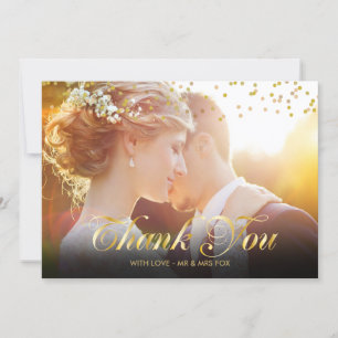 Photo personnalisée Gold Confetti Script Merci