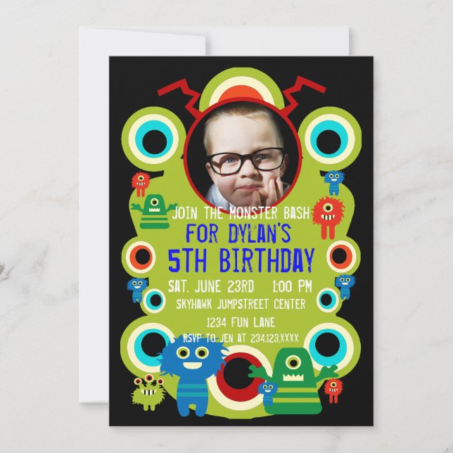 Photo personnalisée Monster Invitations de fête d' (Devant)
