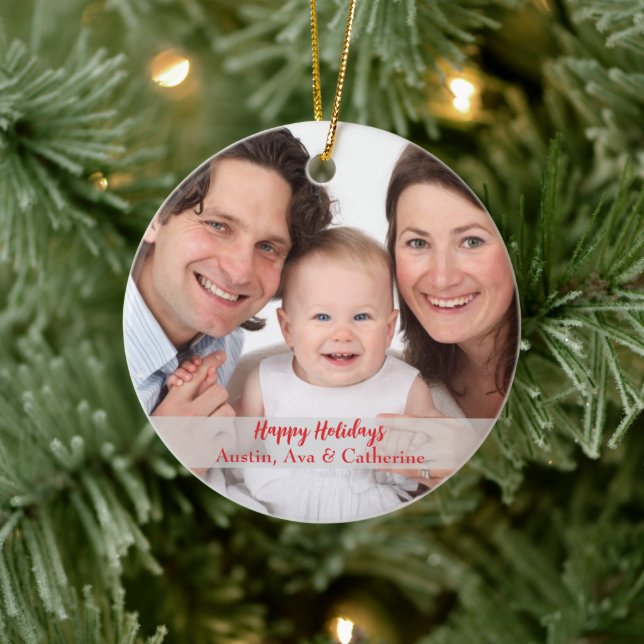 Photo personnalisée Ornement de Noël avec texte (Arbre)