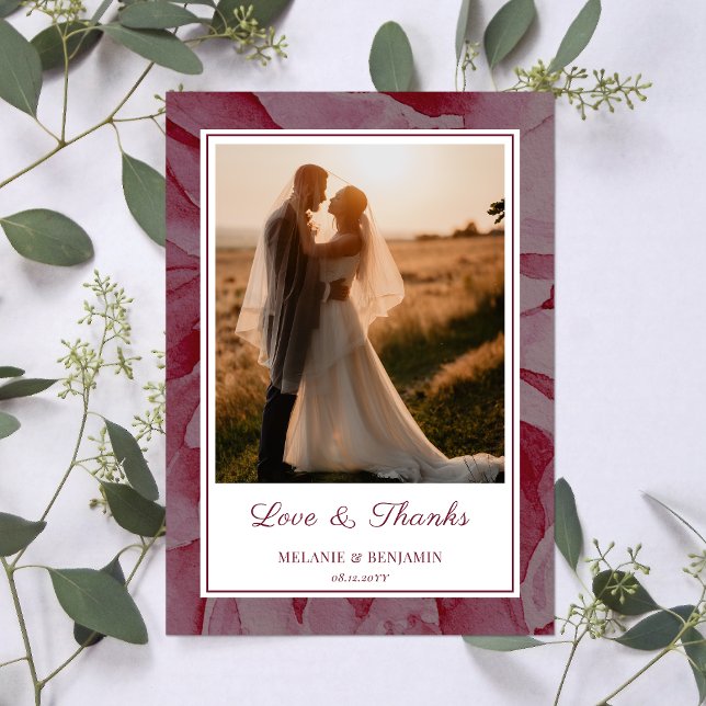 Photo personnalisée rose romantique Carte de remer (Custom Photo Pink Romantic Floral Thank You Card)