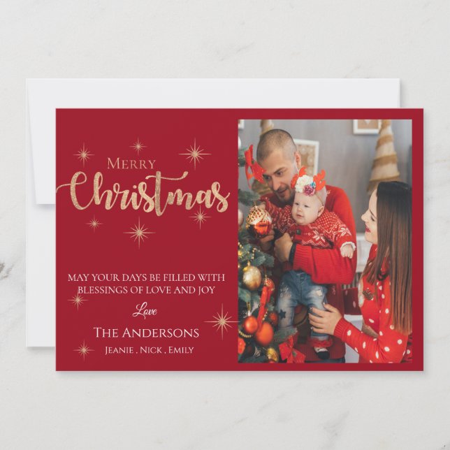 Photo personnalisée |Rouge | Joyeux Noël | Carte p (Devant)